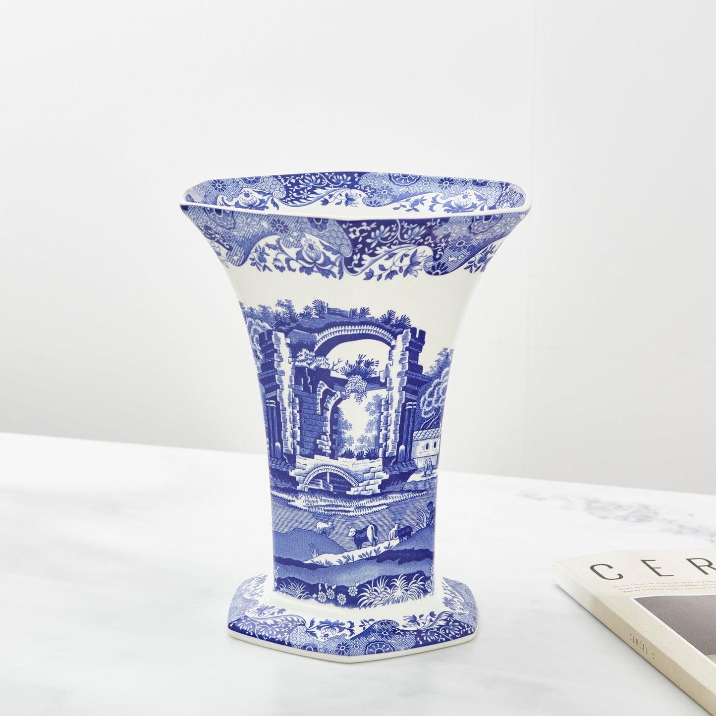 Blue Italian Hexagonal Vase – Porcelain Unique Shape Home Decor dinnerware CasaFenix