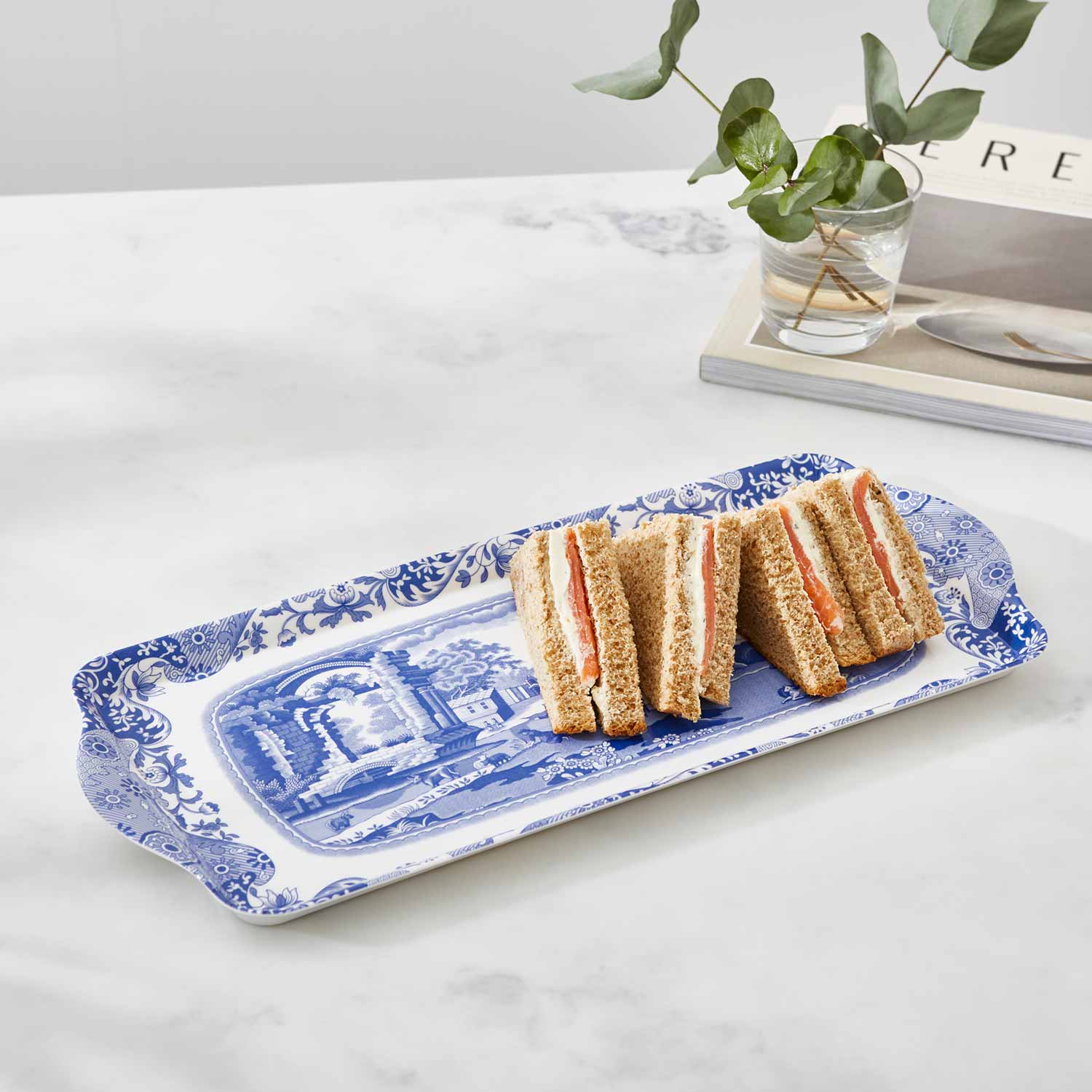 Blue Italian Sandwich Tray – Porcelain Serving Tray with Blue Italian Pattern dinnerware CasaFenix
