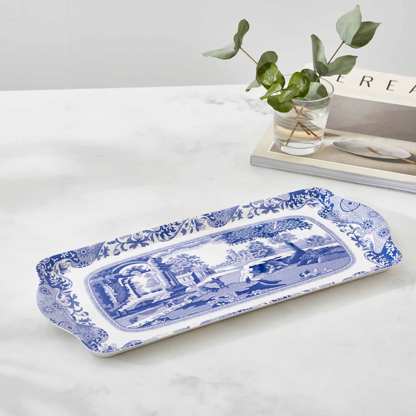 Blue Italian Sandwich Tray – Porcelain Serving Tray with Blue Italian Pattern dinnerware CasaFenix
