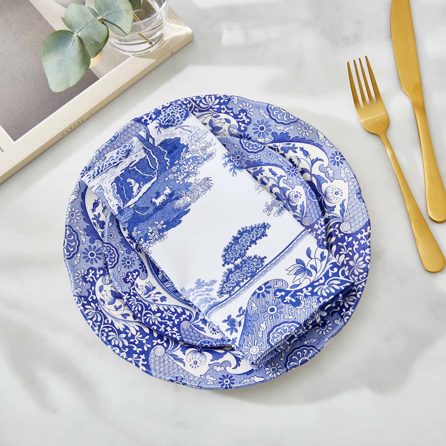 Blue Italian Set of 4 Napkins – Porcelain-Inspired Printed Linen Napkins dinnerware CasaFenix