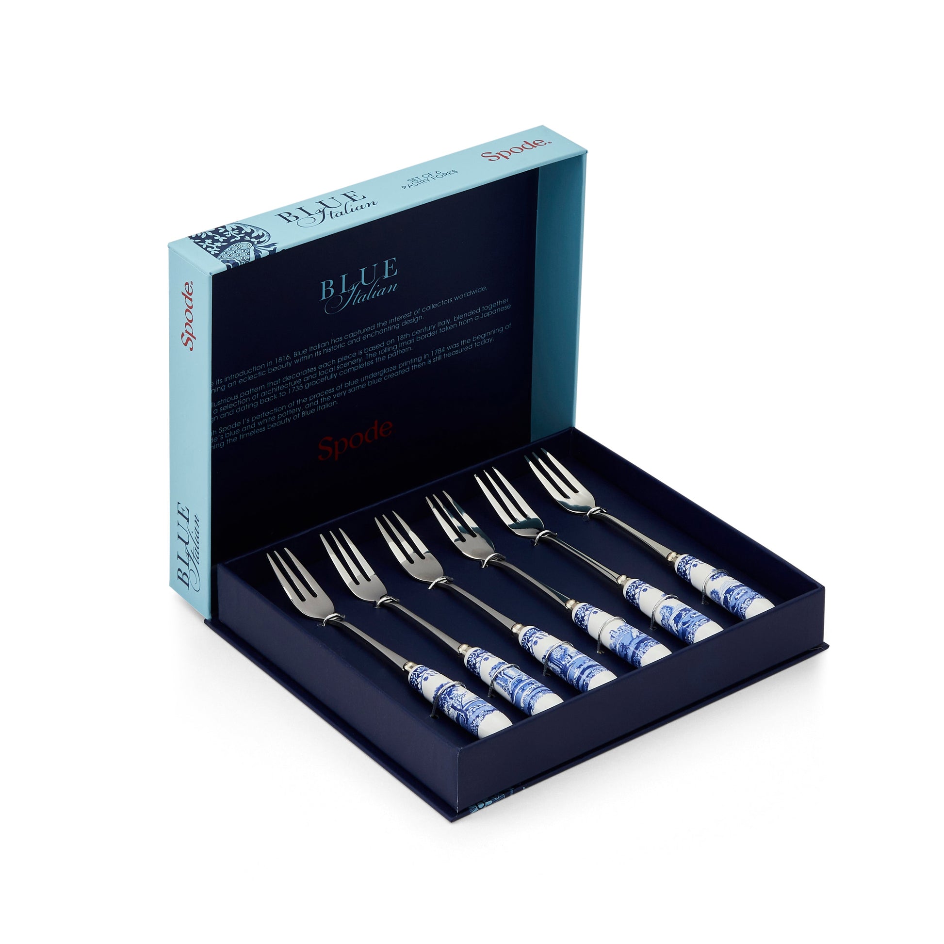 Blue Italian Set of 6 Pastry Forks – Porcelain Blue Italian Handles dinnerware CasaFenix