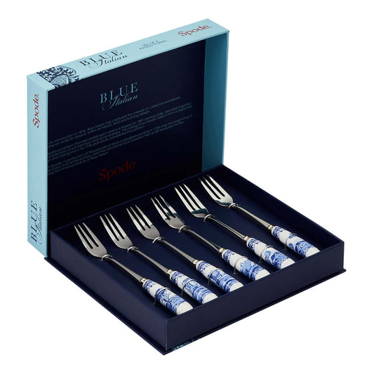 Blue Italian Set of 6 Pastry Forks – Porcelain Blue Italian Handles dinnerware CasaFenix