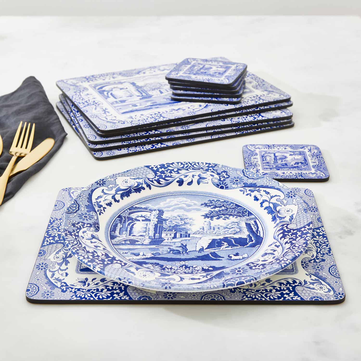 Blue Italian Set of 6 Placemats – Elegant Blue Italian Dining Mats dinnerware CasaFenix