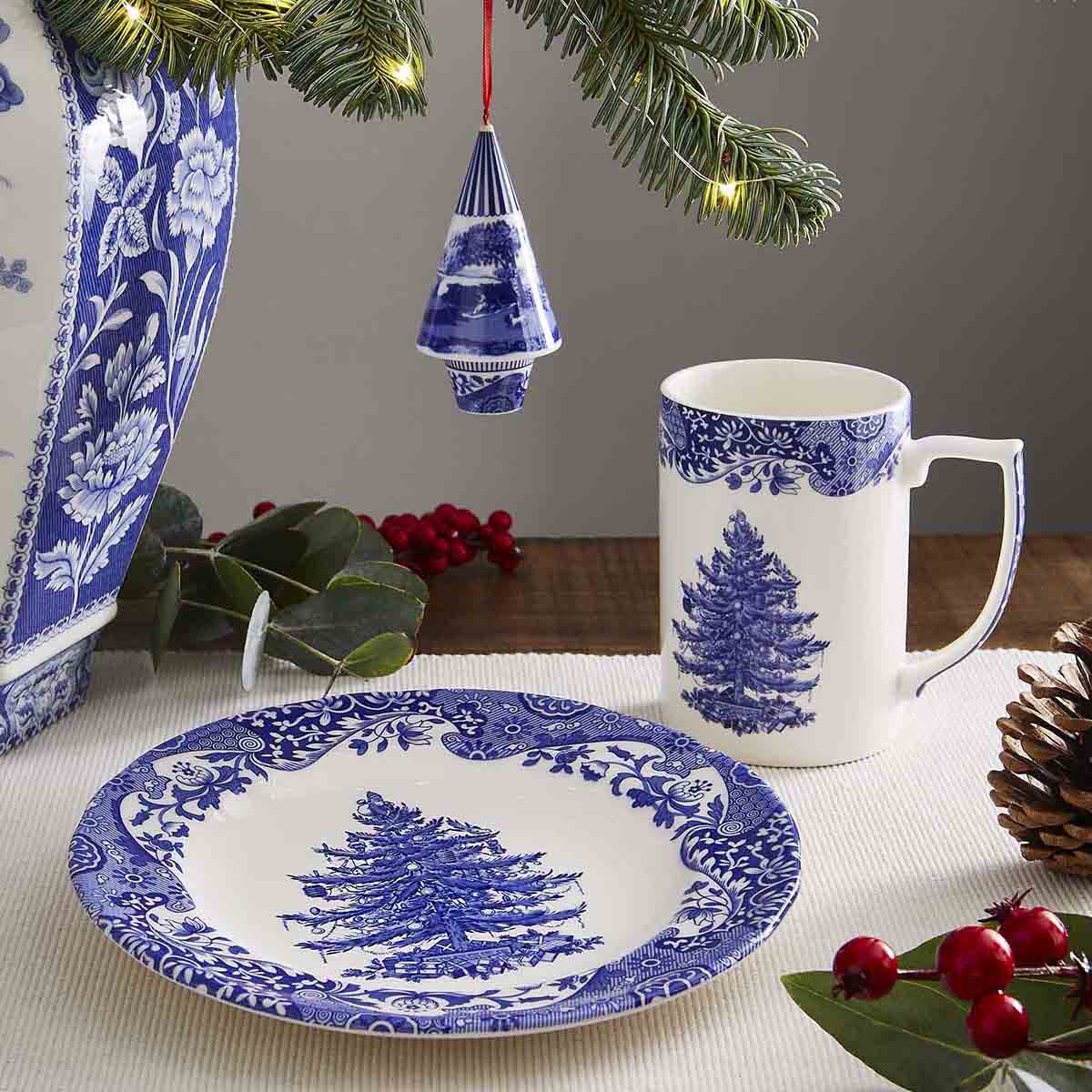 Blue Italian Christmas Set of 4 Mugs – Porcelain Festive Tea Cups dinnerware CasaFenix