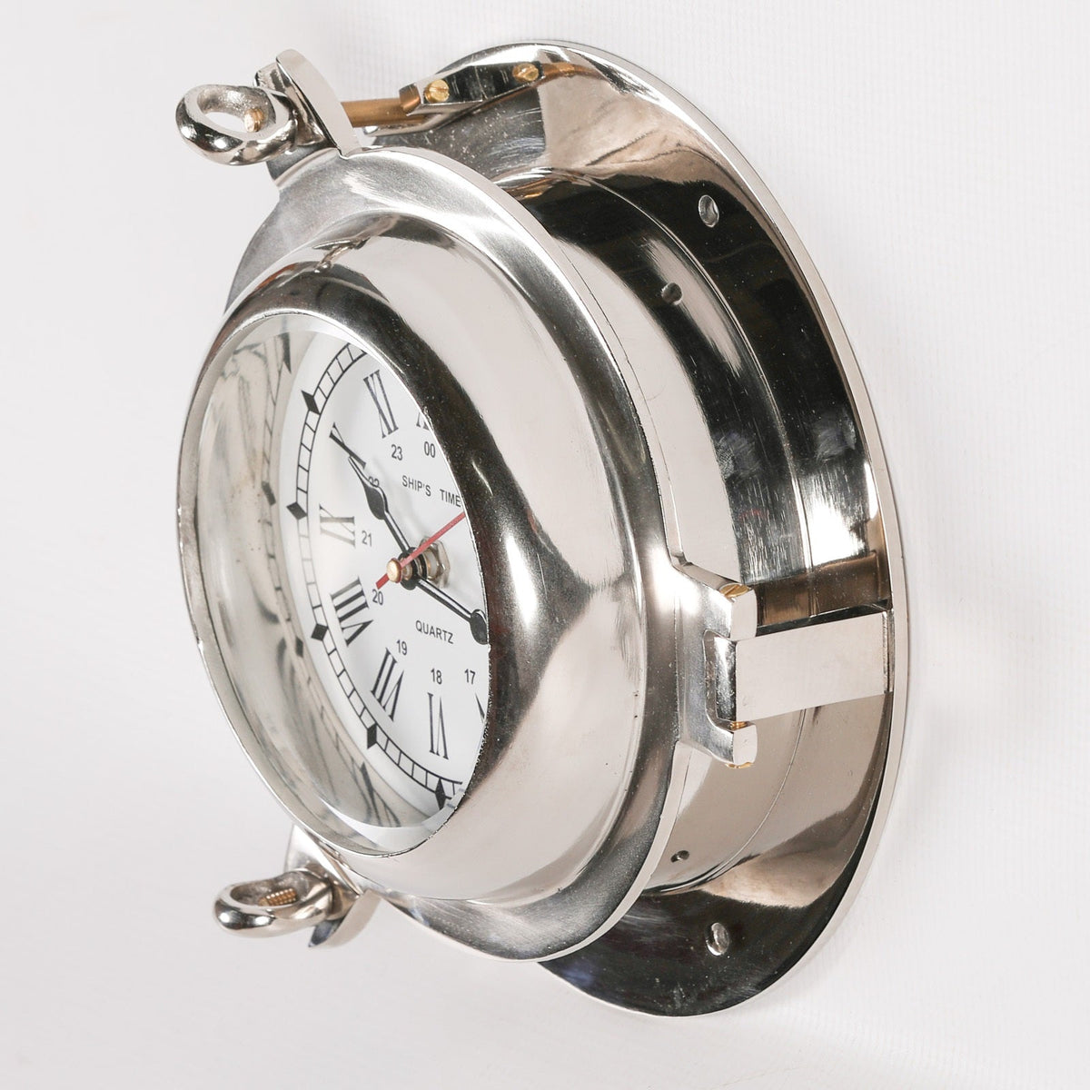 Polished Aluminium Nautical Cabin Wall Clock — Small Ship Design clock CasaFenix