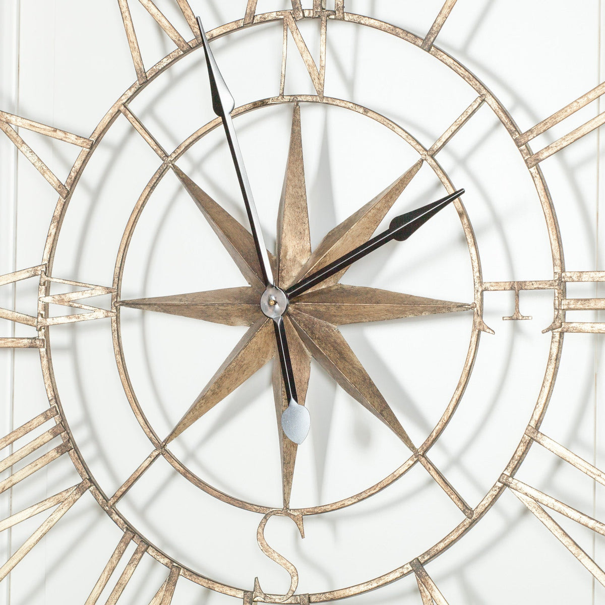 Extra Large 120cm Rustic Metal Compass Wall Clock clock CasaFenix