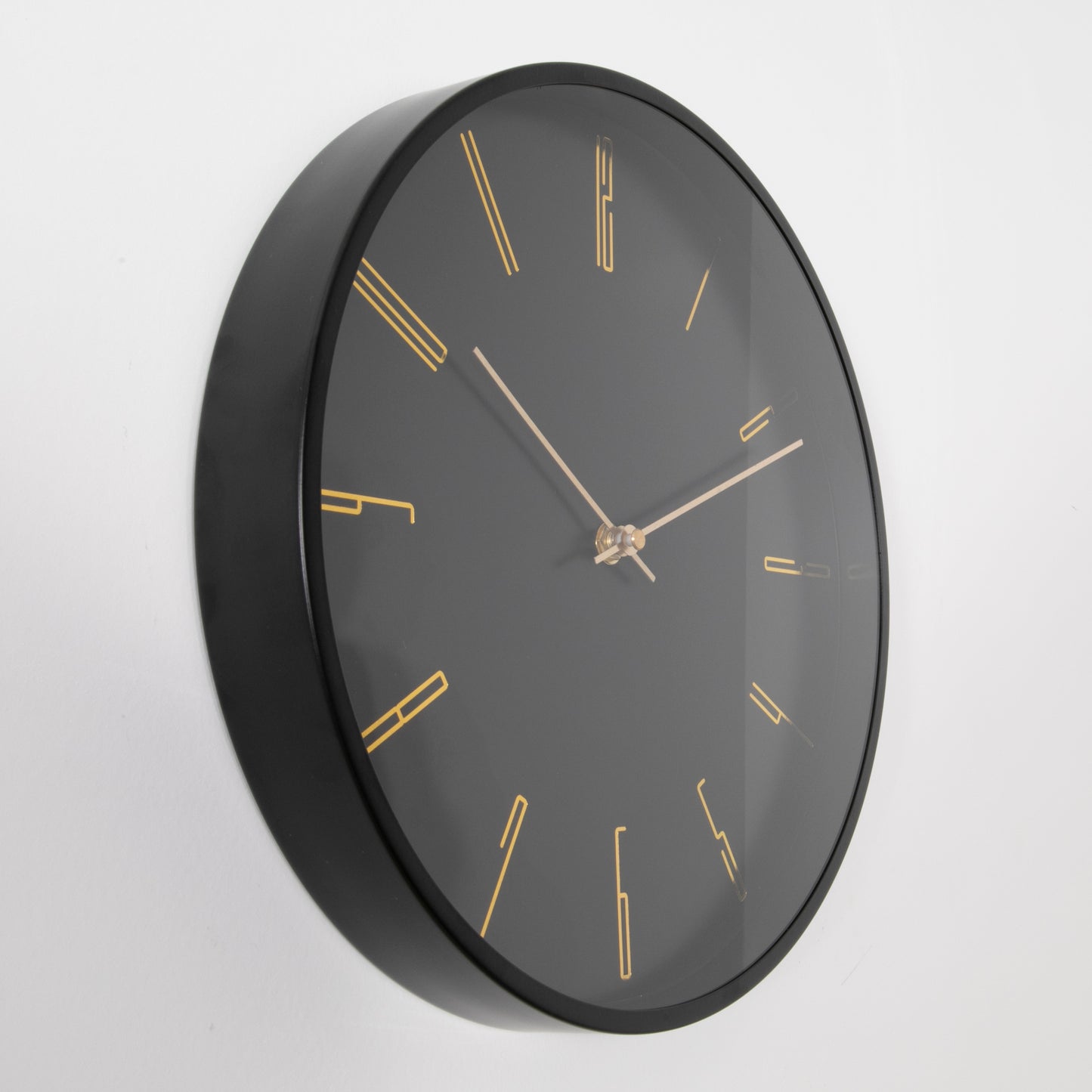 Black 12" Modern Analogue Clock Diameter 30 cm Black and Gold CasaFenix