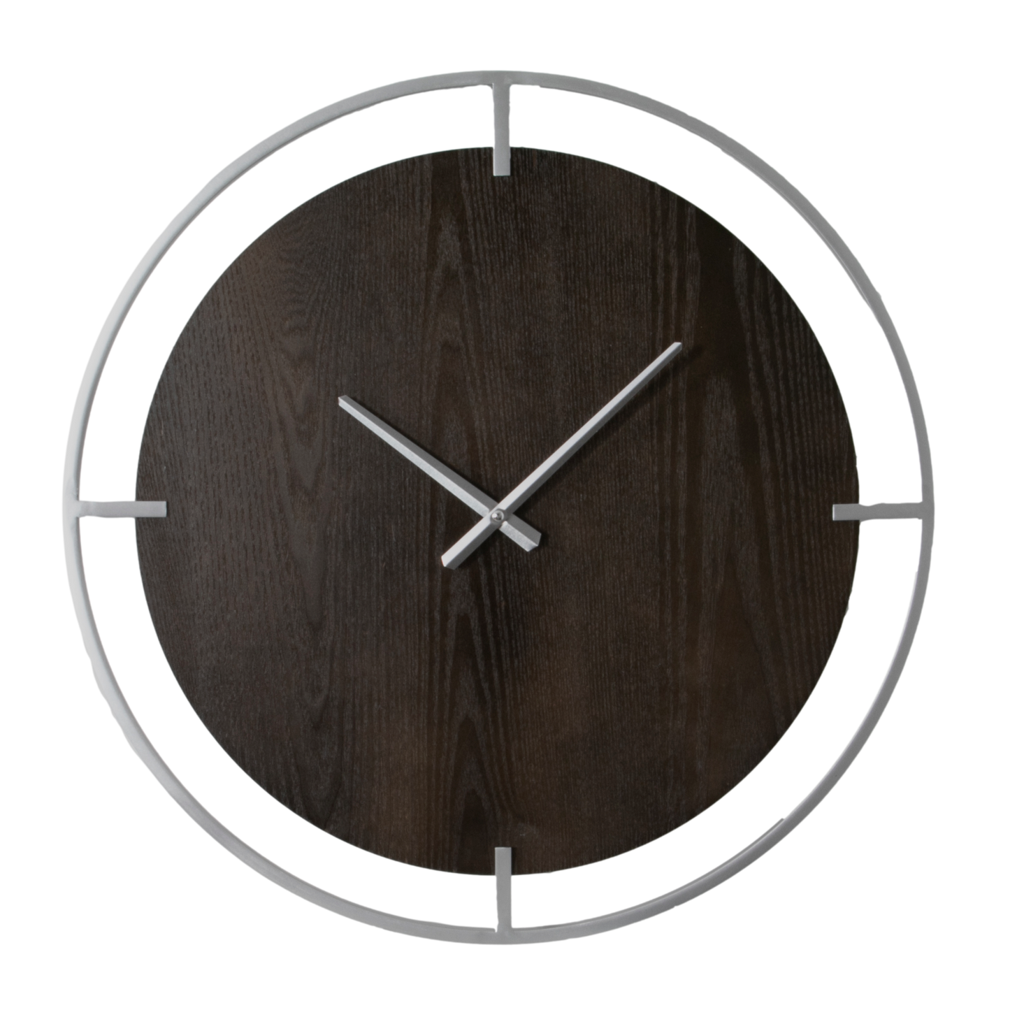 Minimalist Wood Grain and Silver Wall Clock 60cm Diameter CasaFenix