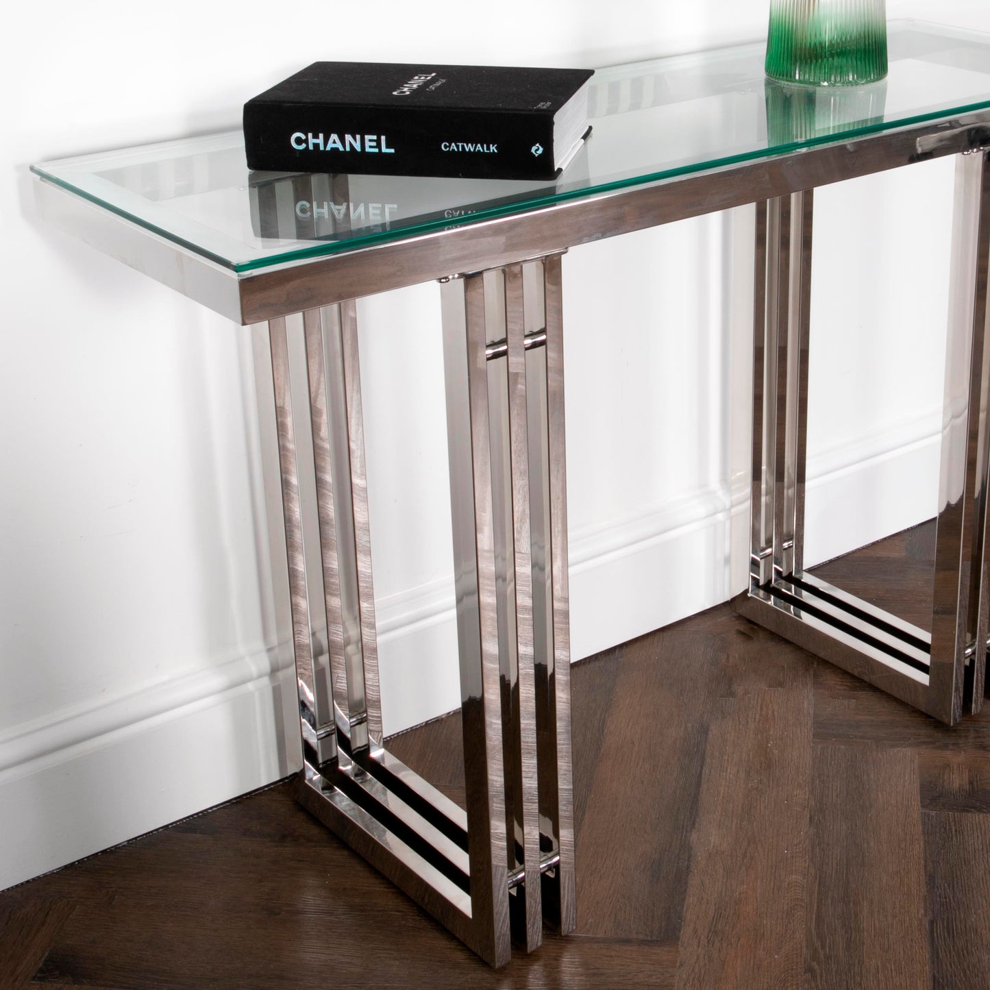 Zurich Silver Metal and Glass Console Table L120 W40 H78cm Console Table CasaFenix