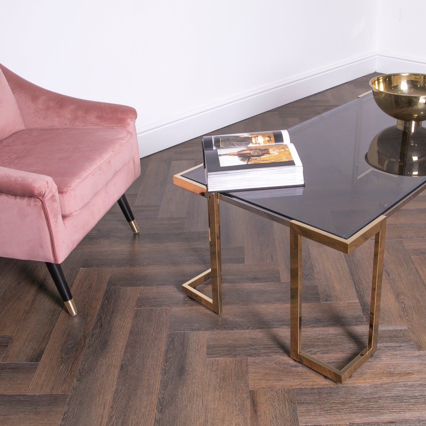 Domus Gold Metal and Glass Coffee Table 120 x 60 x 45 cm CasaFenix