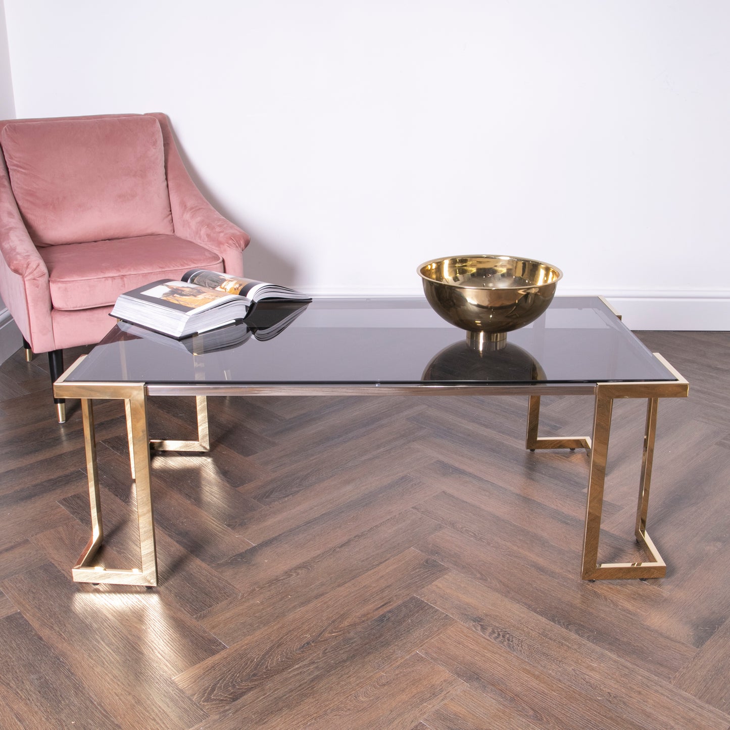 Domus Gold Metal and Glass Coffee Table 120 x 60 x 45 cm CasaFenix