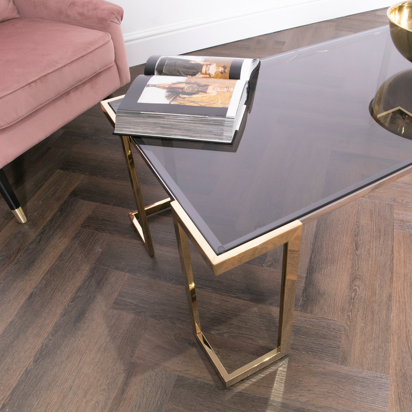 Domus Gold Metal and Glass Coffee Table 120 x 60 x 45 cm CasaFenix