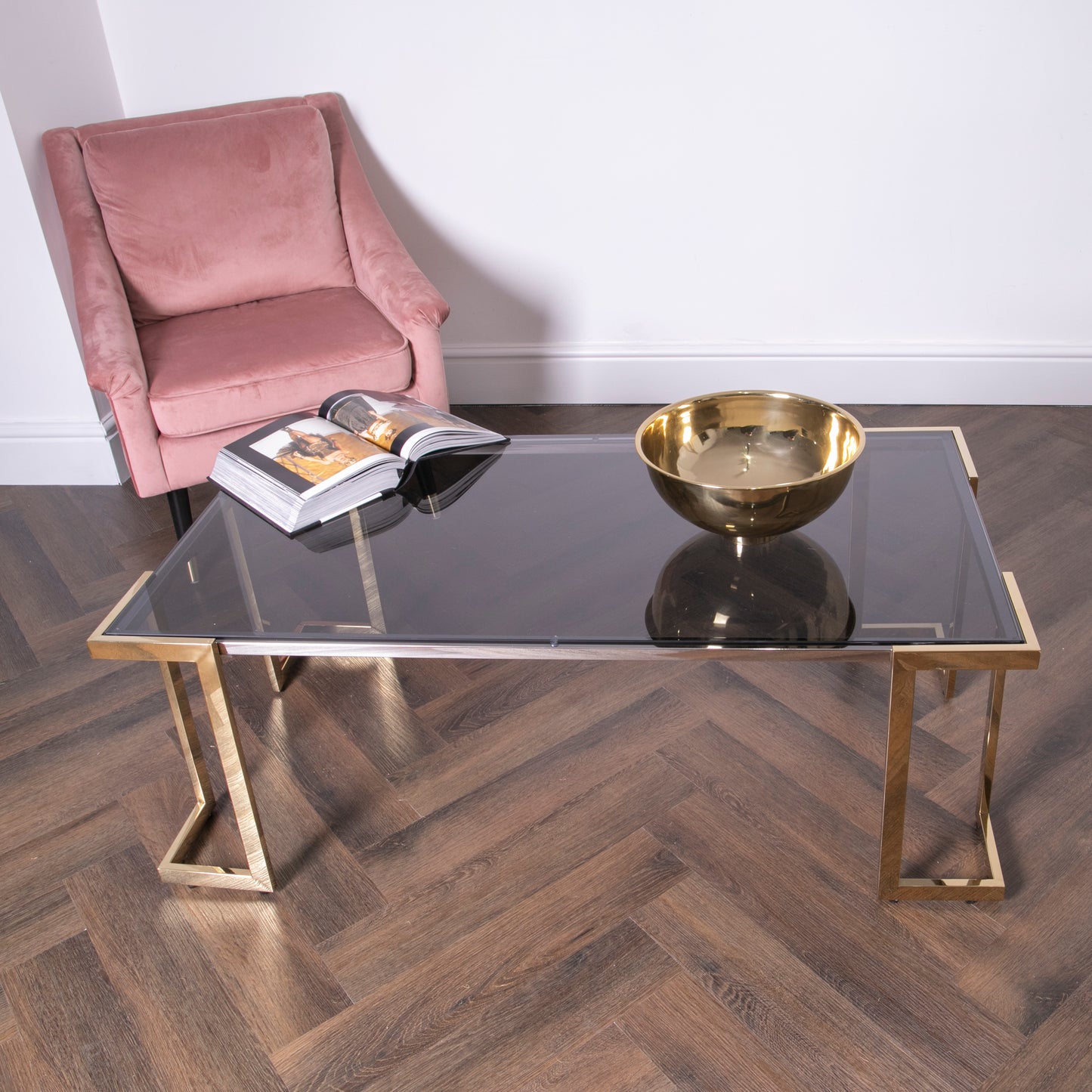 Domus Gold Metal and Glass Coffee Table 120 x 60 x 45 cm CasaFenix