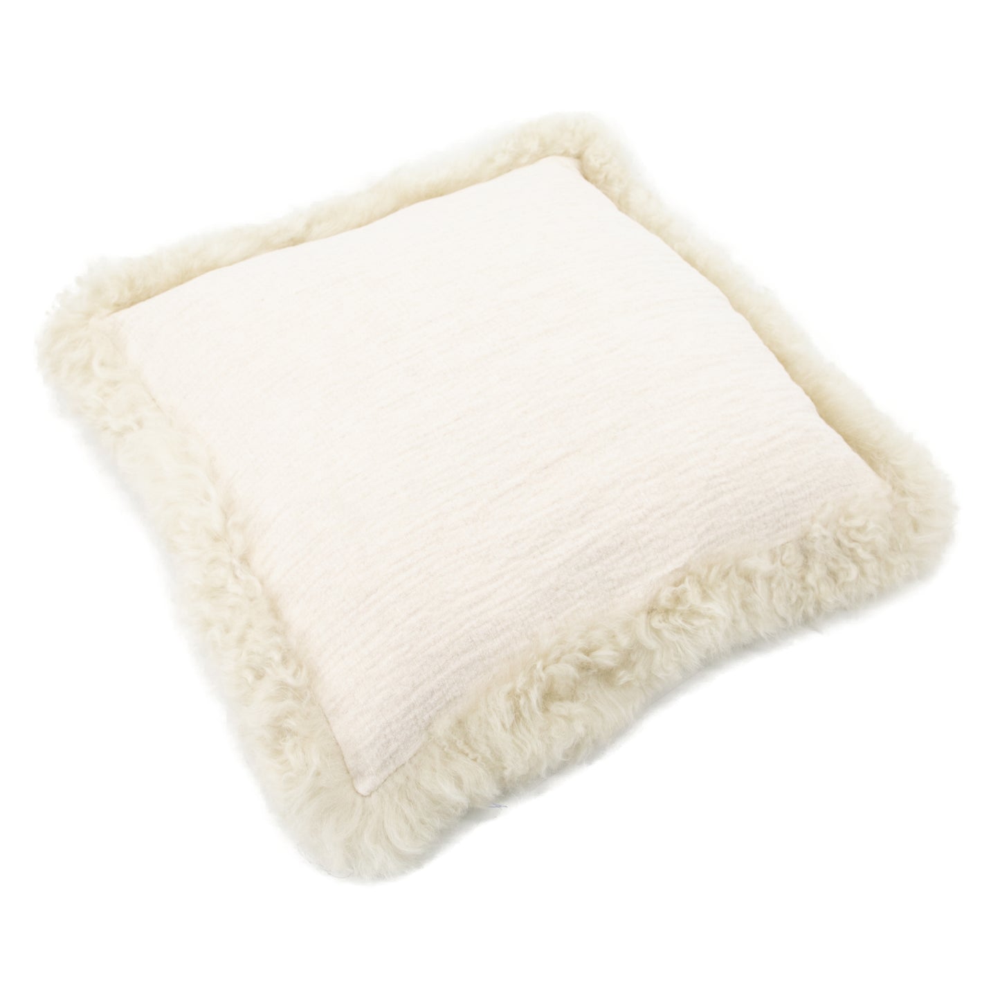 Beige Linen Cushion Sheepskin Trim 45 x 45cm - CasaFenix