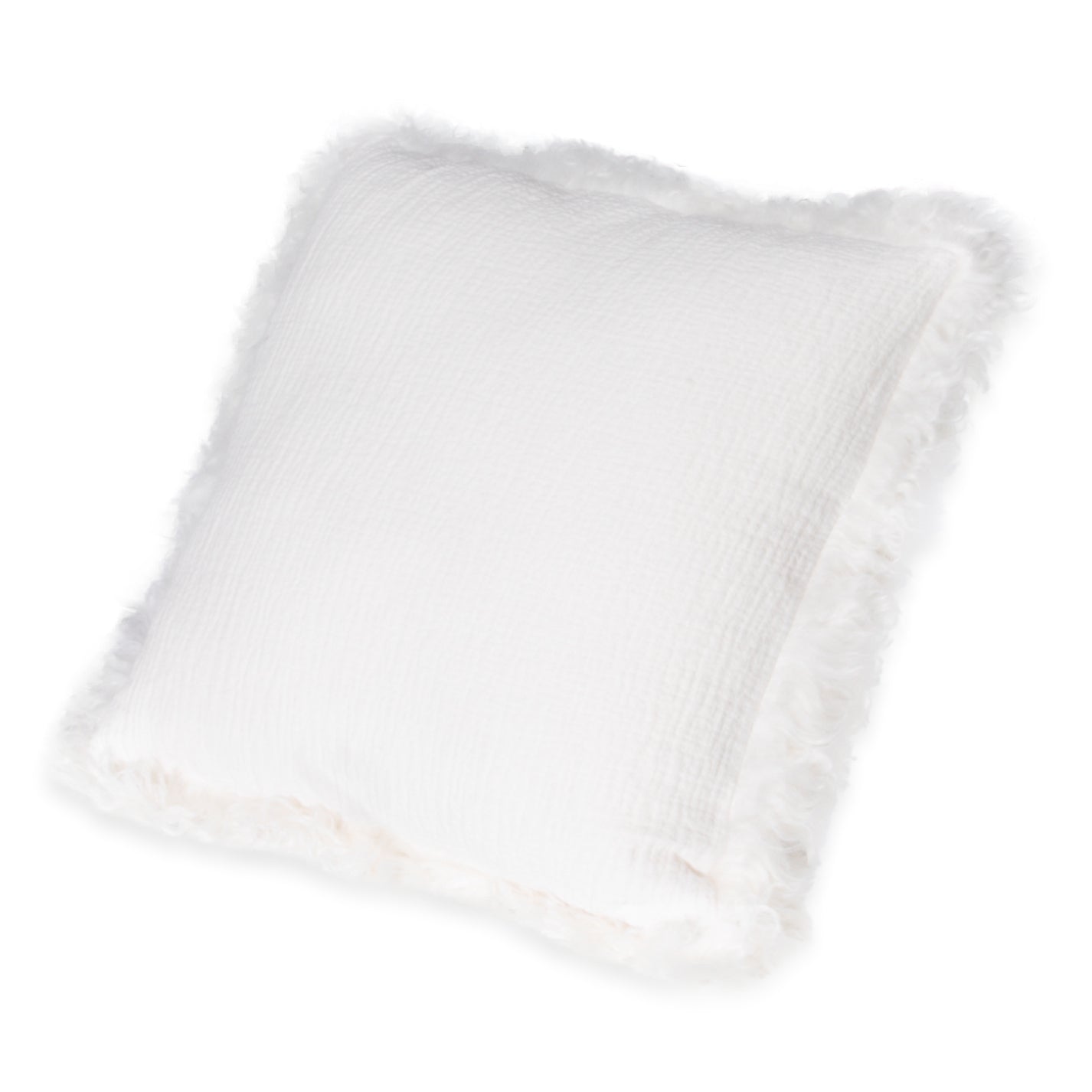 White Linen Cushion Sheepskin Trim 45 x 45cm - CasaFenix