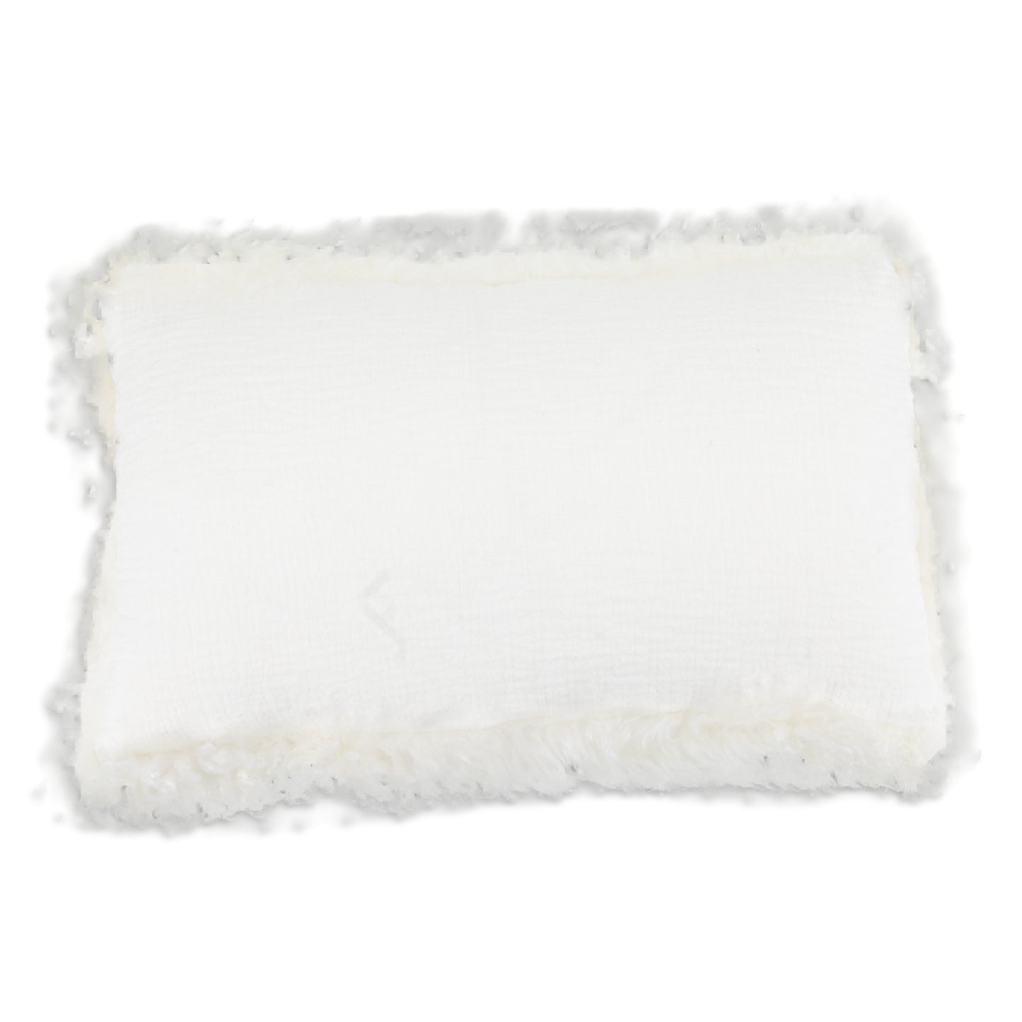 White Linen Cushion Sheepskin Trim 30x50cm - CasaFenix