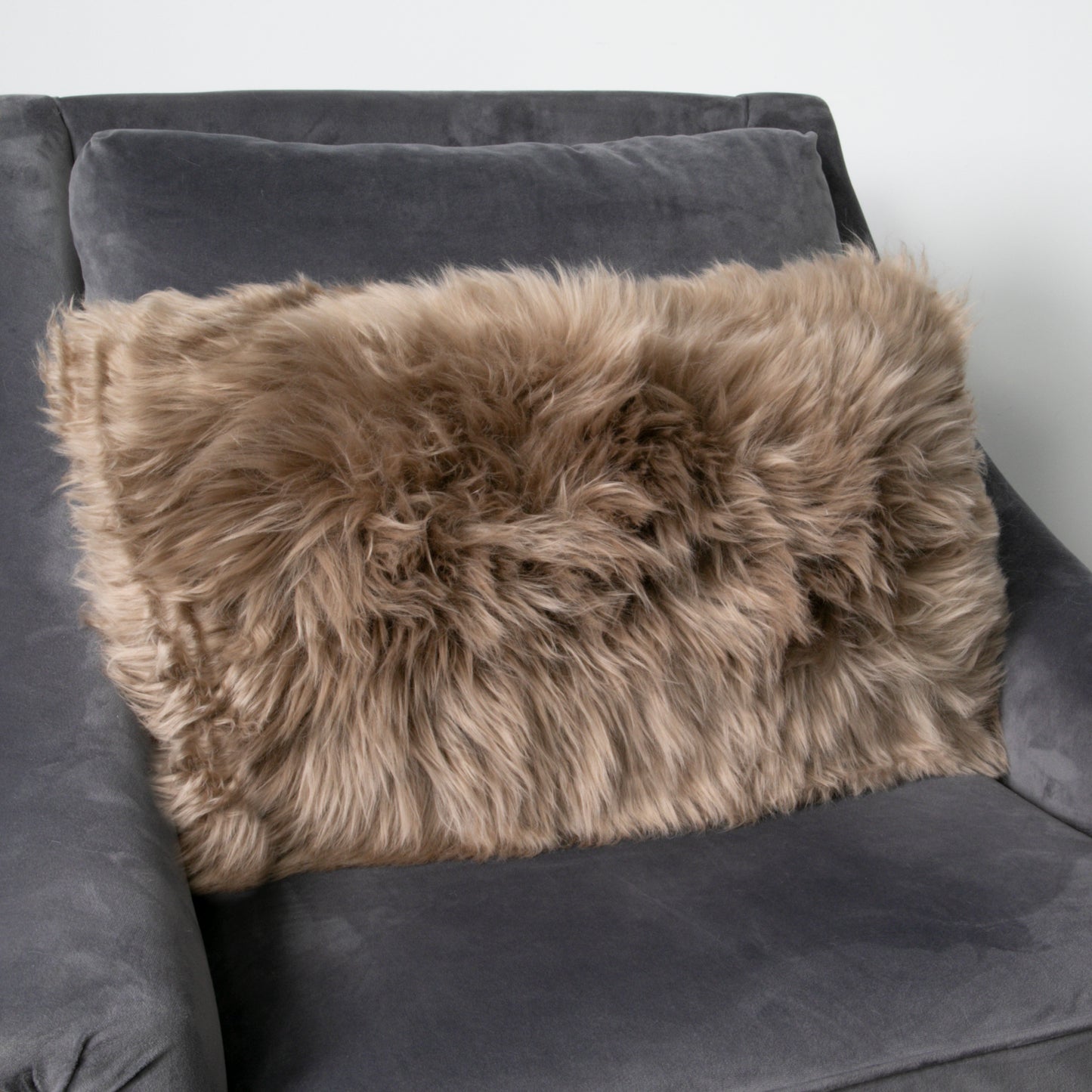 Light Brown Long Hair Sheepskin Cushion 30x50cm - CasaFenix