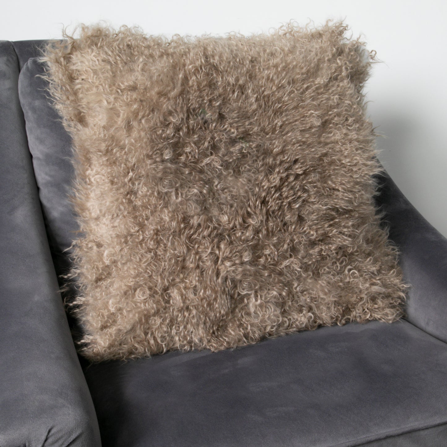 Light Brown Curly Sheepskin Cushion 45x45cm - CasaFenix