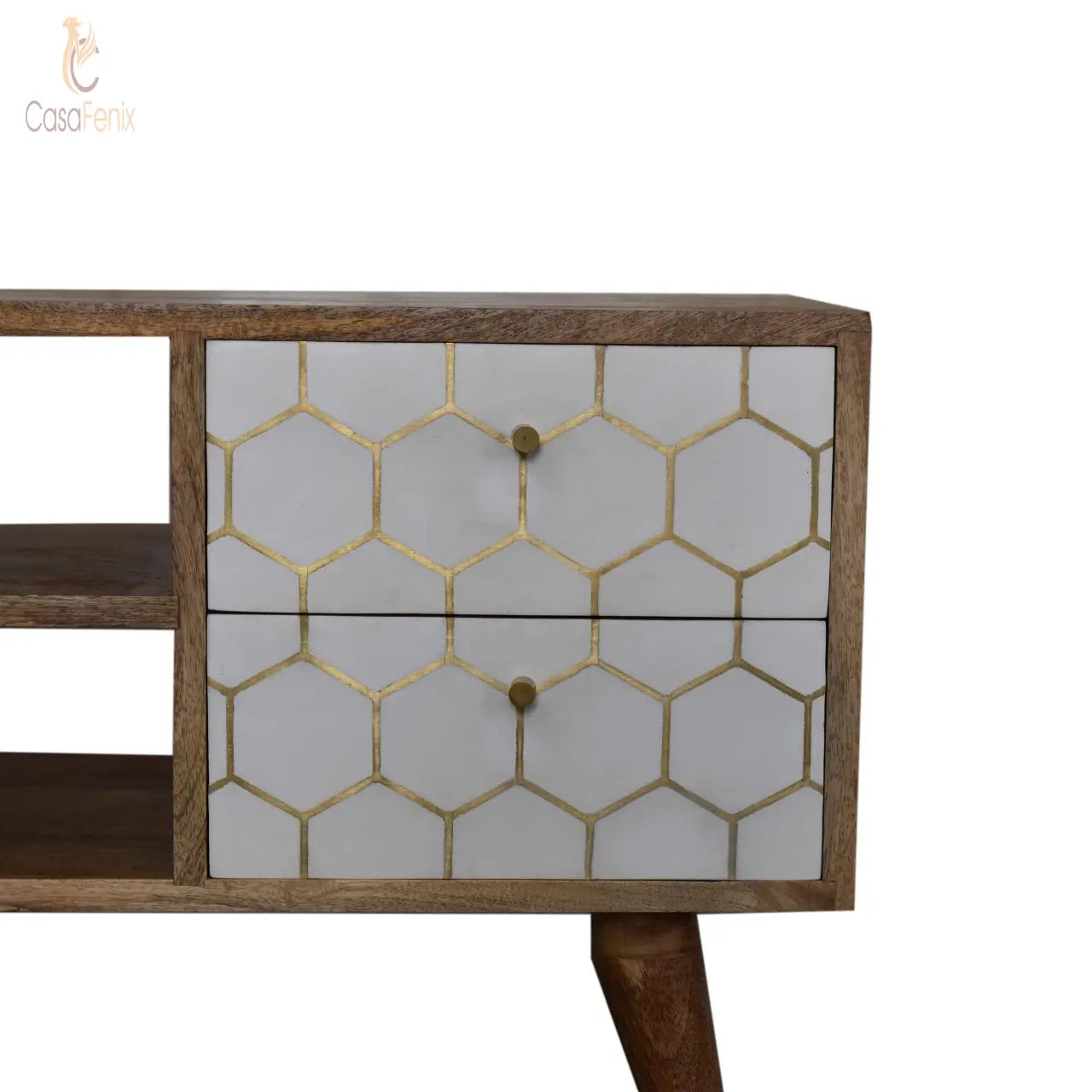 Cassia Media TV Unit Solid Mango Wood 4 Drawer Stand Nordic Style - CasaFenix