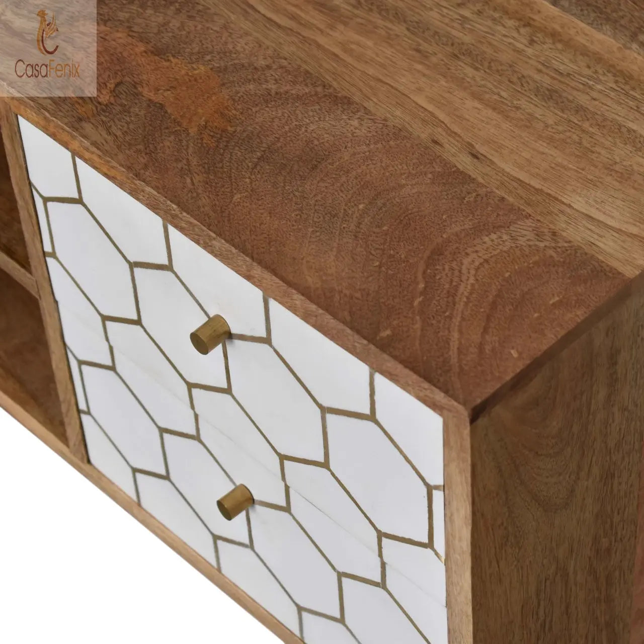 Cassia Media TV Unit Solid Mango Wood 4 Drawer Stand Nordic Style - CasaFenix