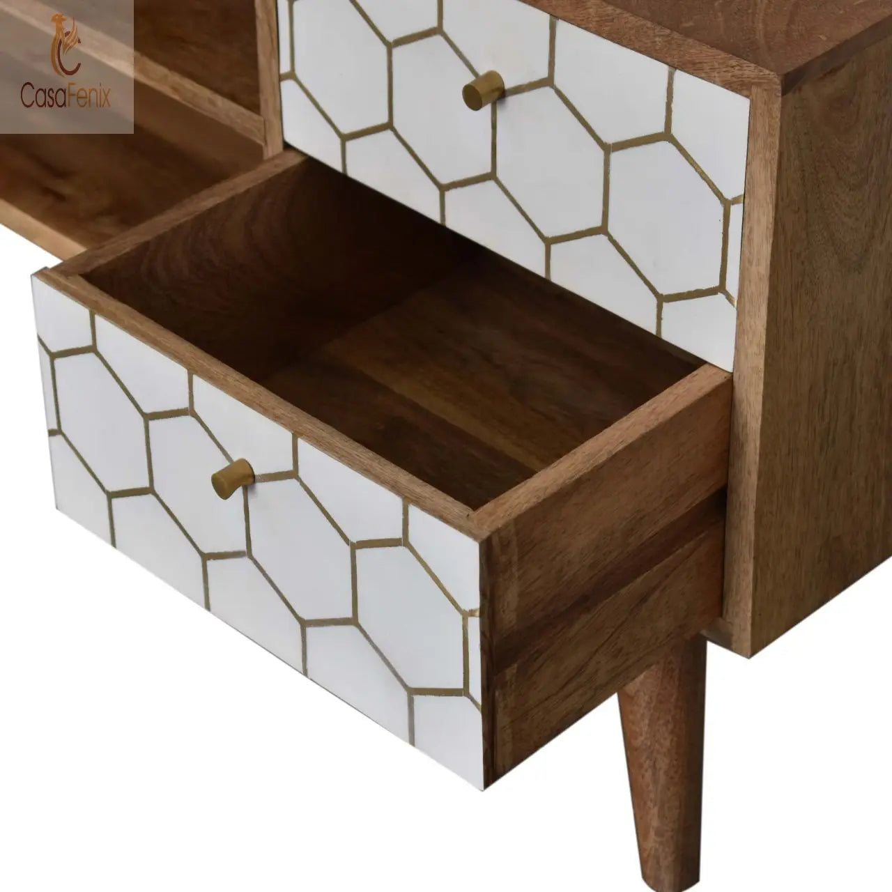 Cassia Media TV Unit Solid Mango Wood 4 Drawer Stand Nordic Style - CasaFenix