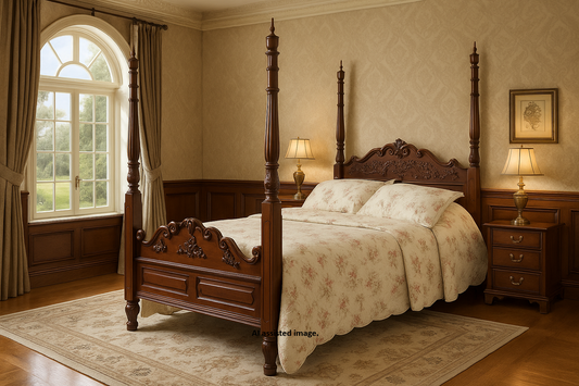 Colonial Four Poster Bed Carved Solid Mahogany Hand Made Super Quality Beds & Bed Frames CasaFenix