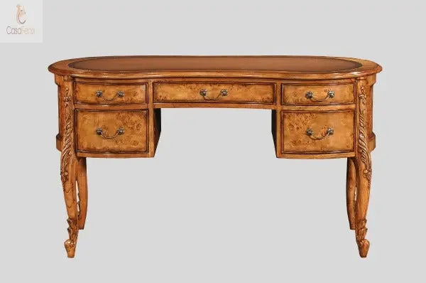 Cheshire Walnut Collection Large Kidney Shaped Writing Desk 5 Drawer - CasaFenix