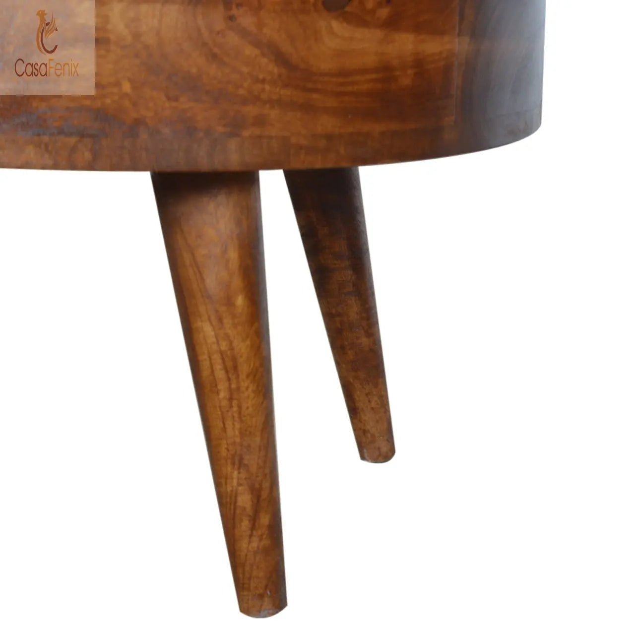 Chestnut Finished Rounded 1 Drawer Solid Wood Coffee Table - CasaFenix