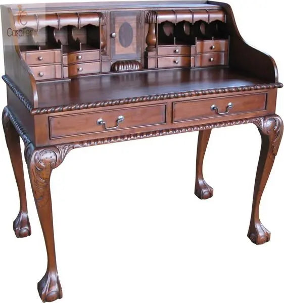 Chippendale Styled Escritoire Desk Bureau Solid Mahogany Antique Reproduction CasaFenix