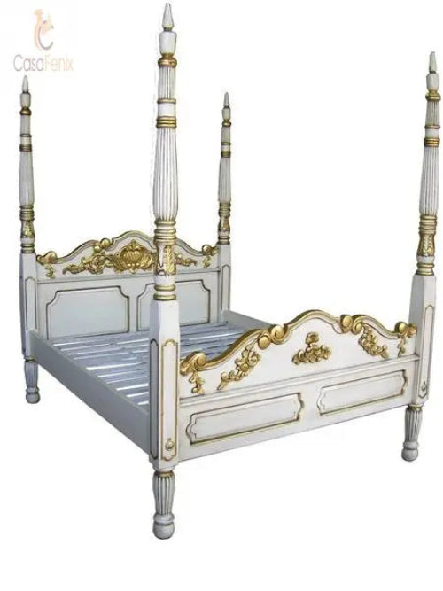 Colonial Four Poster Bed Carved Solid Mahogany Hand Made Super Quality - CasaFenix