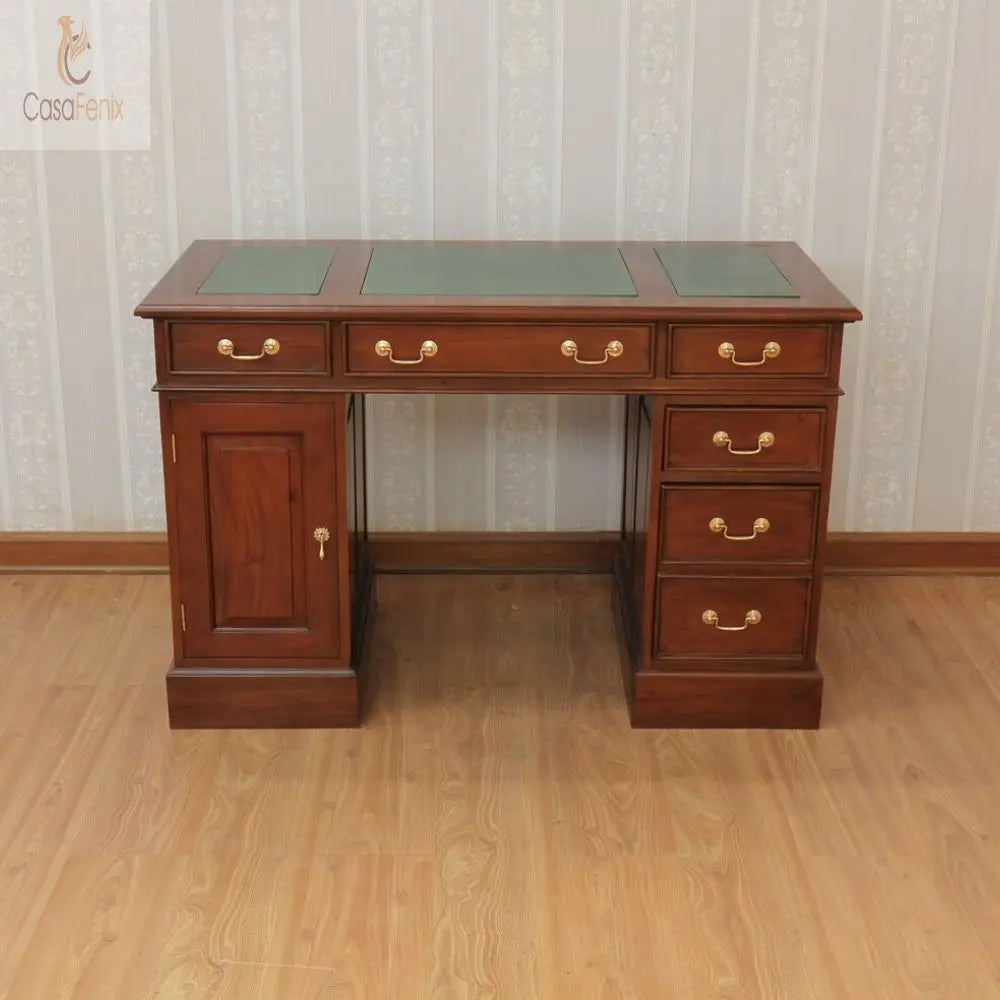 Writing / Computer Desk 5 Large Drawers 1 Cupboard Solid Mahogany Antique Reproduction CasaFenix