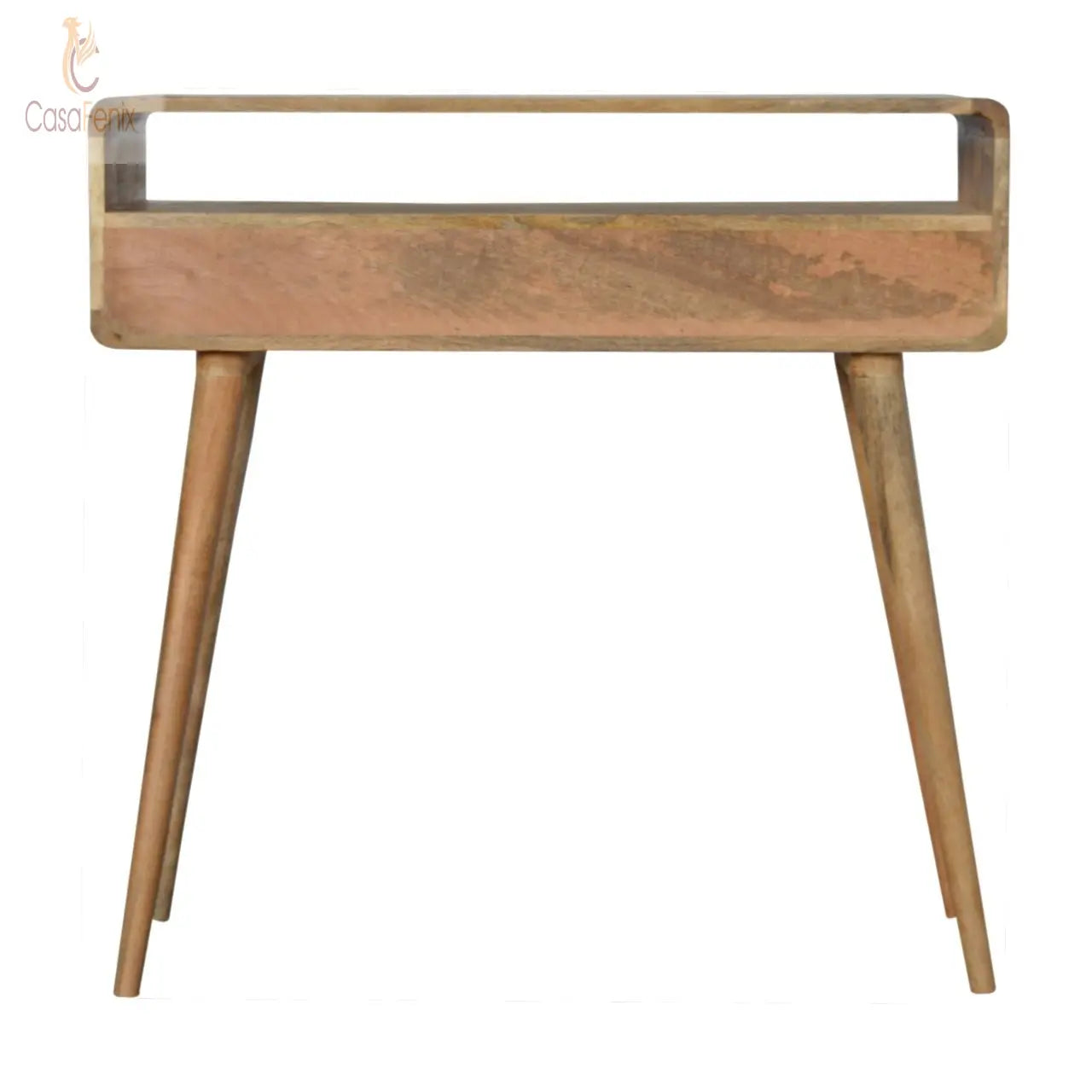 Curved Oak-ish Console Table 2 Drawer Solid Wood Desk - CasaFenix