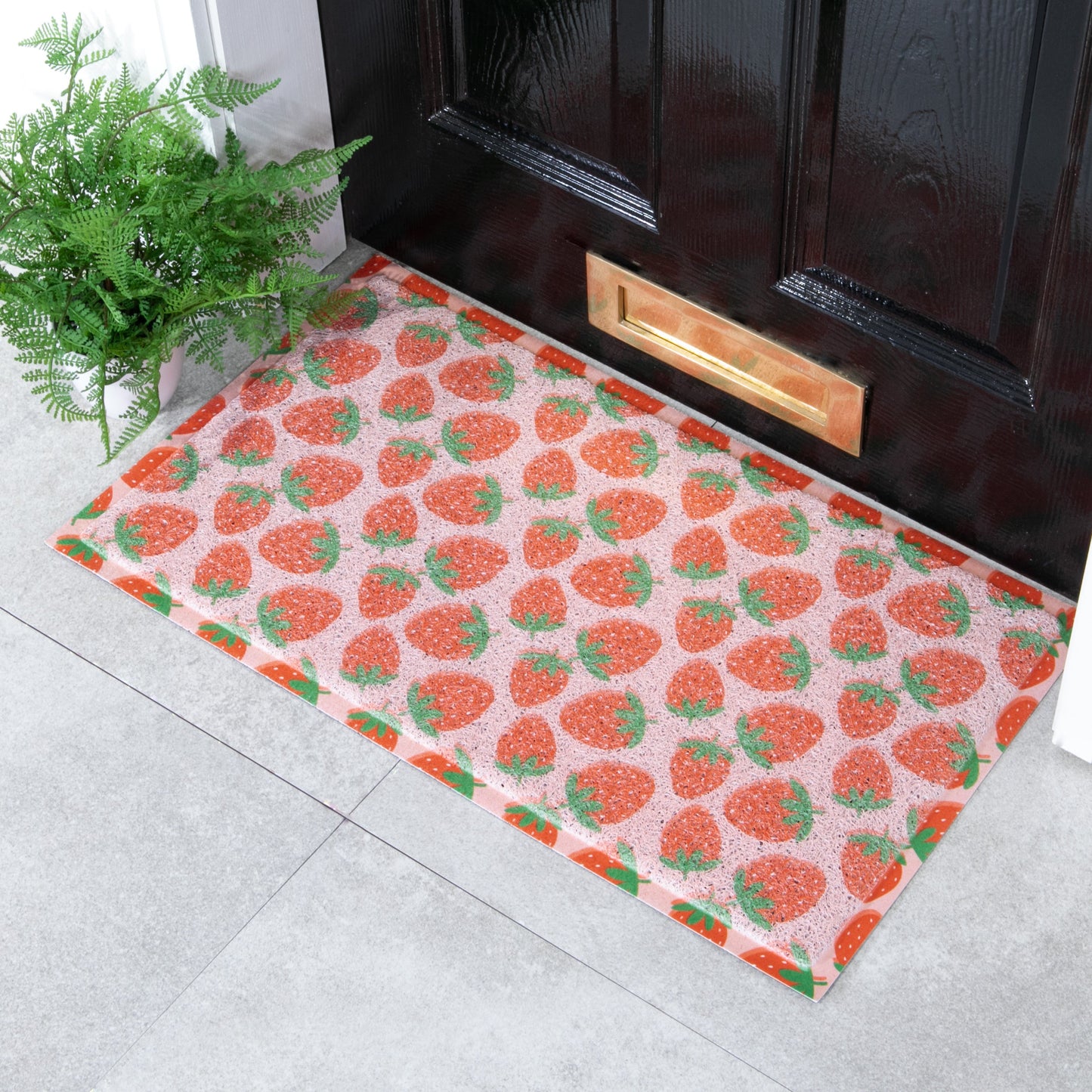 Pink Strawberry Pattern Indoor Outdoor Doormat (70 x 40cm) Doormats CasaFenix