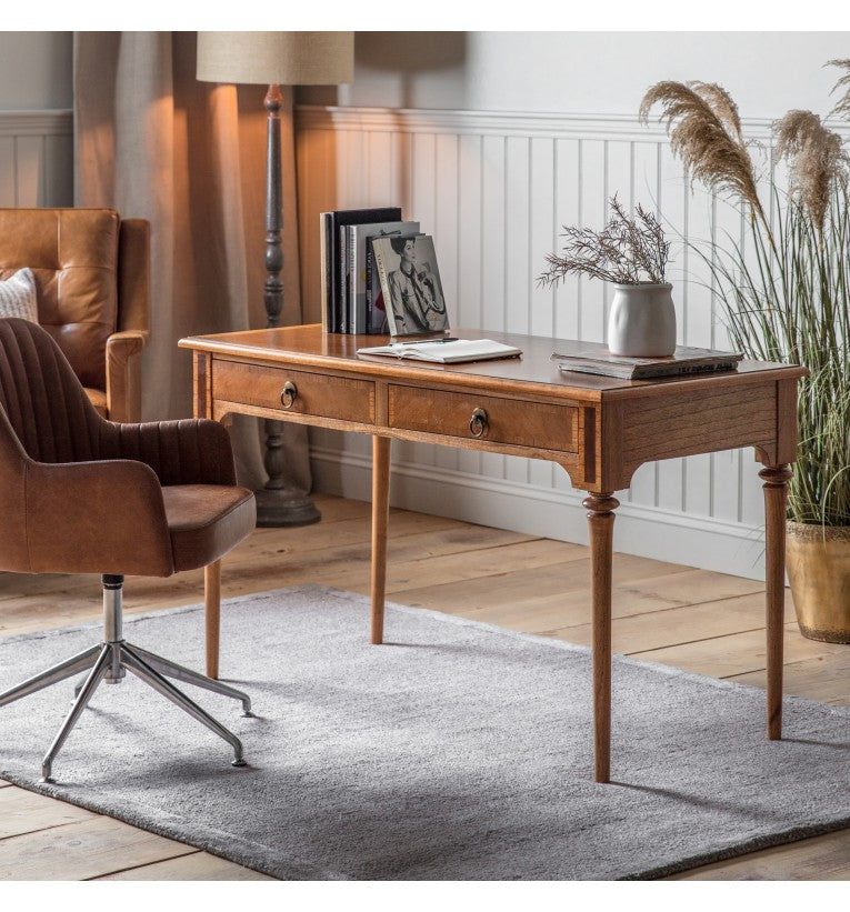 Inspire Walnut Bedroom Range Walnut Two Drawer Writing Desk 130cm Wide Side Table CasaFenix