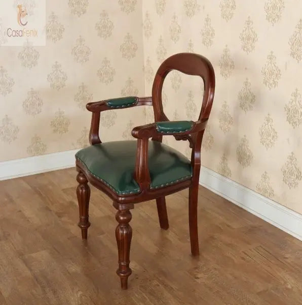 Mahogany & Leather Office / Dining Chair Dutch Carver Antique Style Reproduction CasaFenix