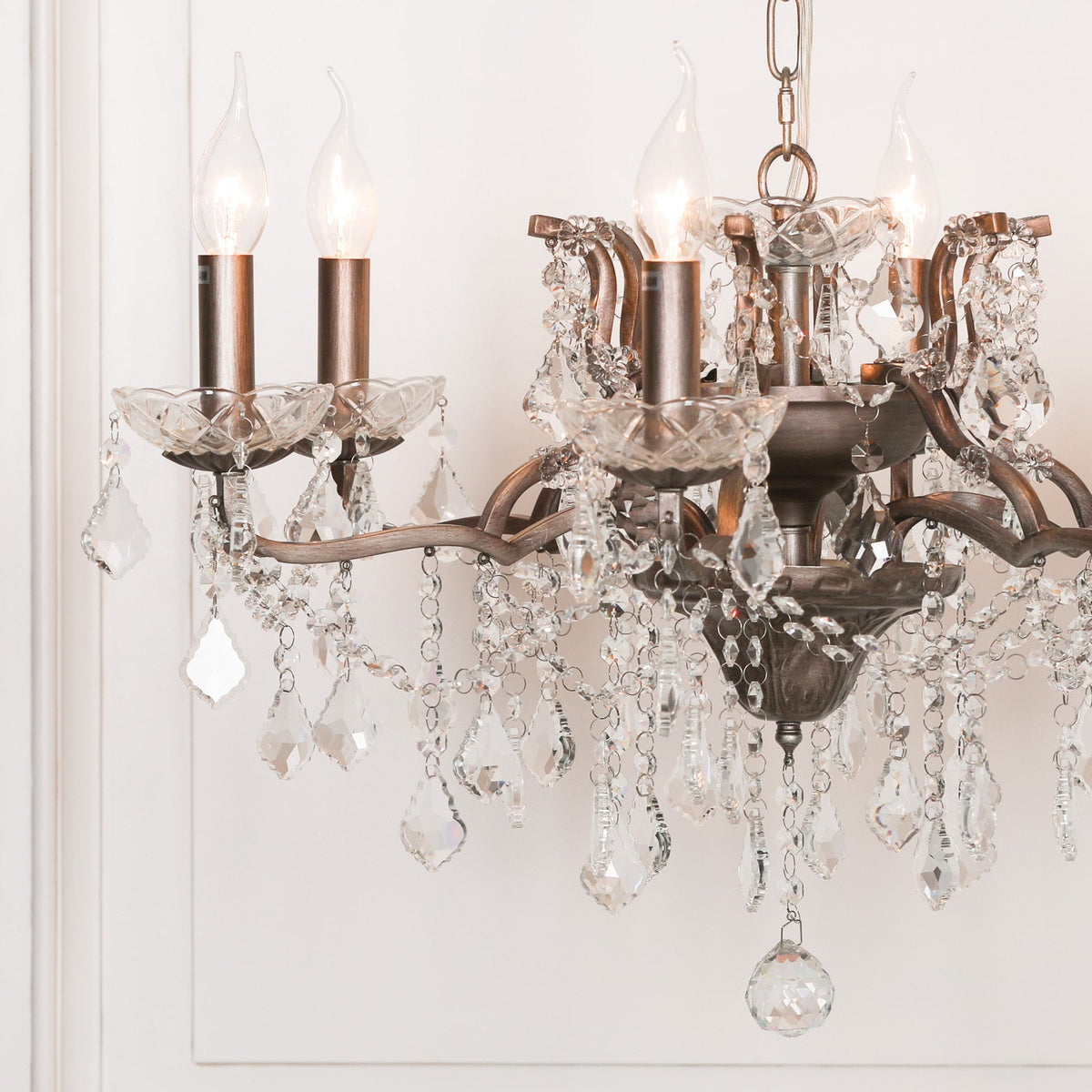 Antique Silver 6-Branch Cut Glass Chandelier — 68cm Wide Chandelier CasaFenix