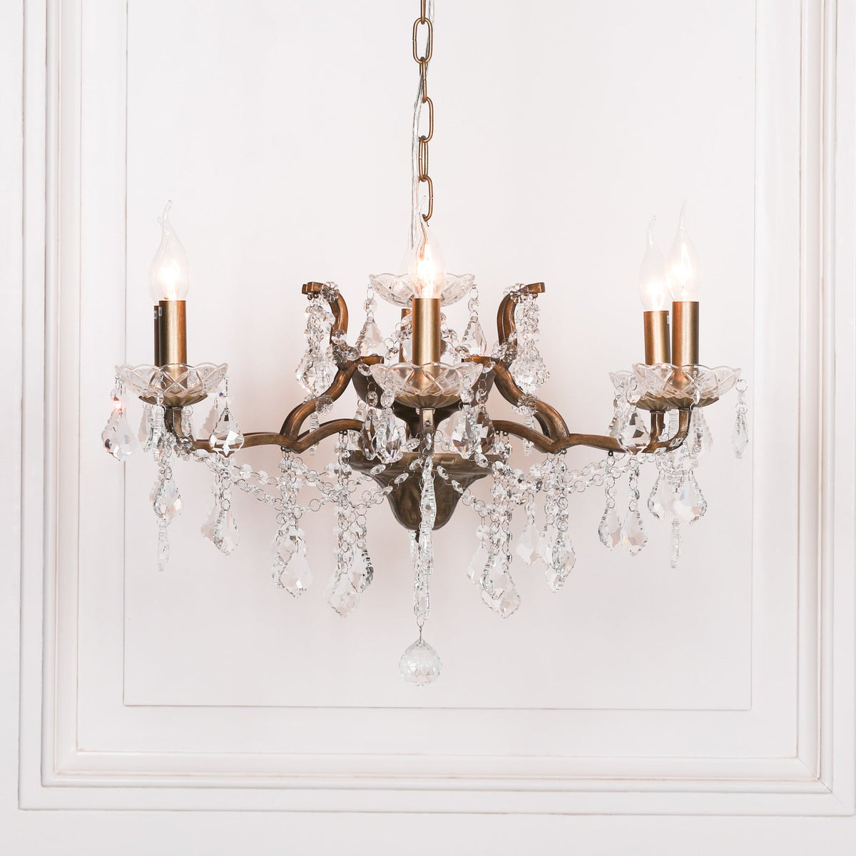Antique Gold 6-Branch French-Style Shallow Cut Glass Chandelier Chandelier CasaFenix