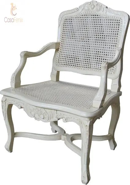 French Rattan Arm Chair Carver Antique Reproduction Solid Mahogany CasaFenix