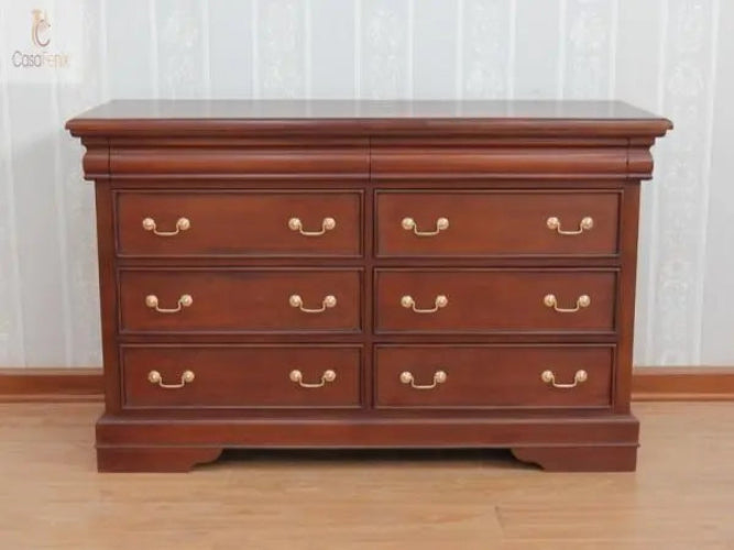 French Sleigh Chest of 6 Drawers + 2 Hidden Solid Mahogany Bedroom Storage CasaFenix