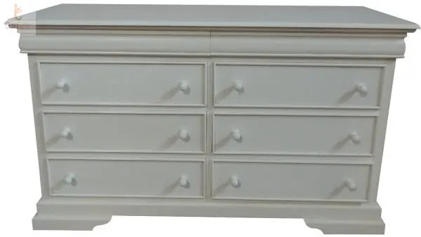 French Sleigh Chest of 6 Drawers + 2 Hidden Solid Mahogany Bedroom Storage Round Handles CasaFenix