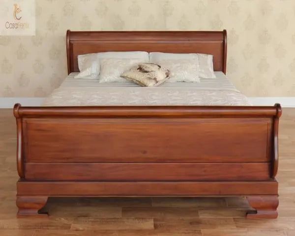 French Style Solid Mahogany Sleigh Bed With 80cm High Foot Board - CasaFenix