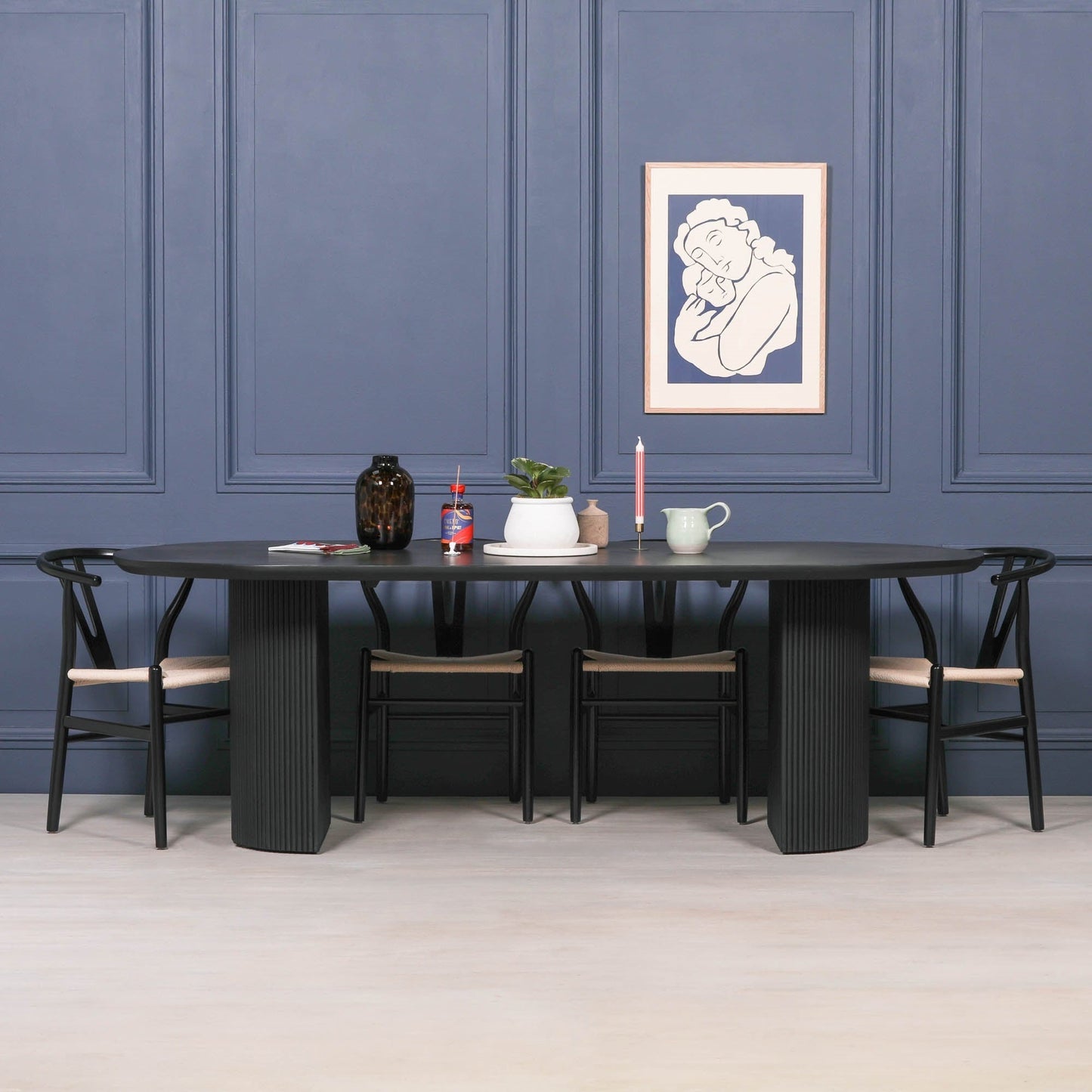 Black Painted Acacia Fluted Oval Dining Table CasaFenix