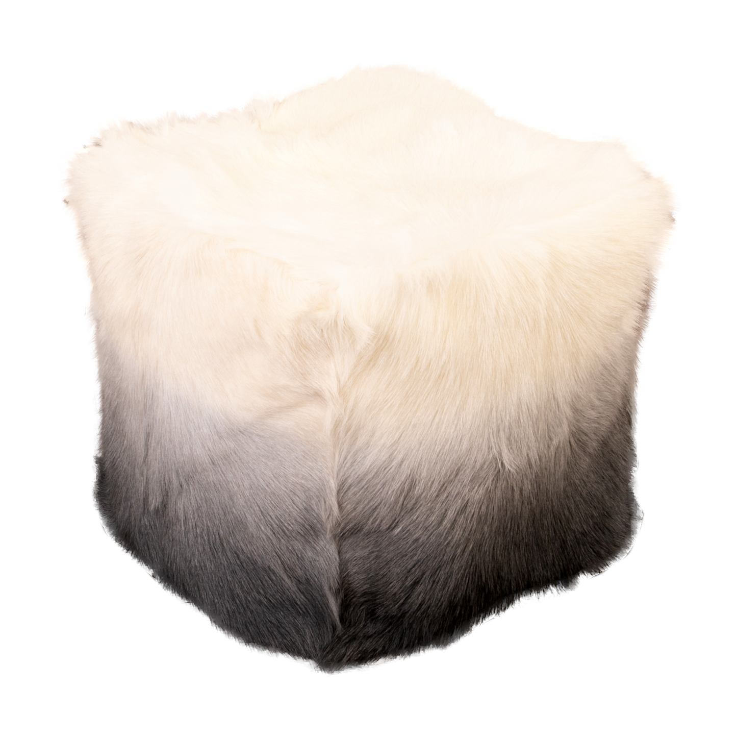 Ivory / Charcoal Goatskin Ombre Pouf 40x40x40cm - CasaFenix
