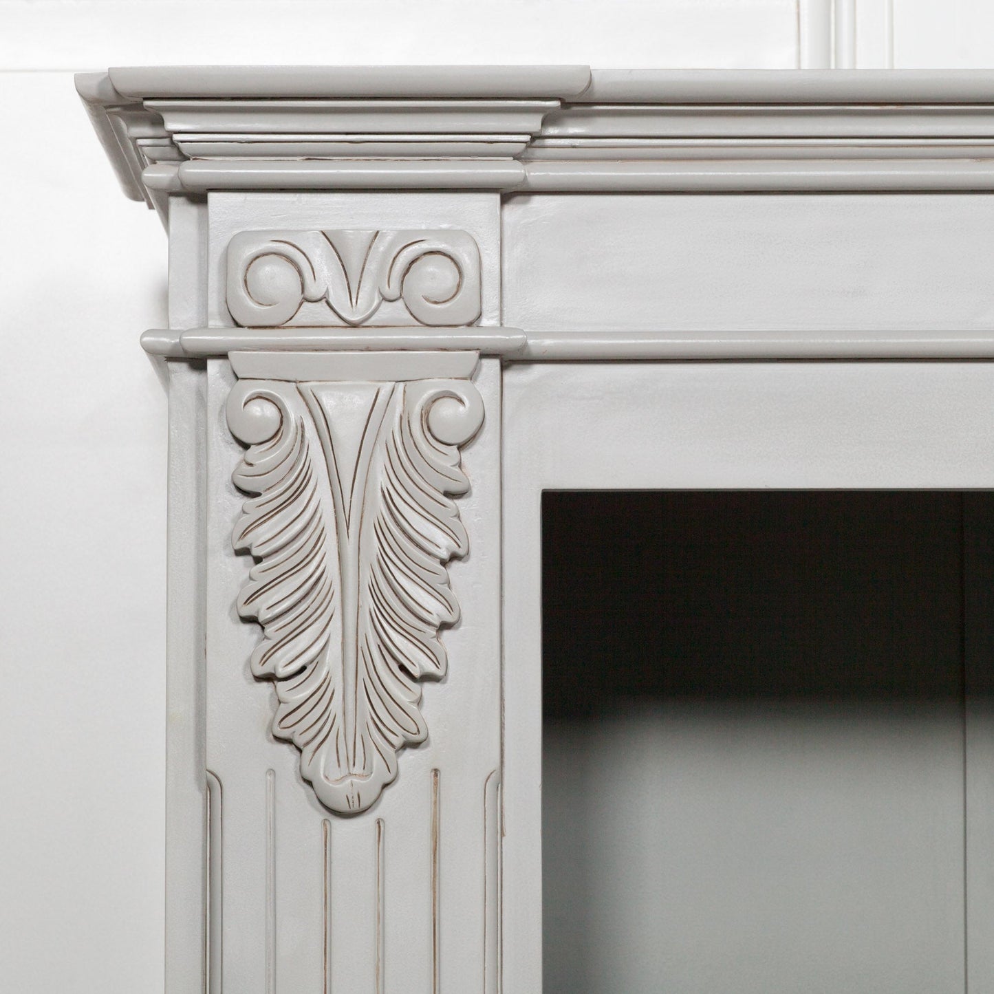 Large Grey Painted Mahogany Classic Styled Open Bookcase Carved Columns Bookcase CasaFenix