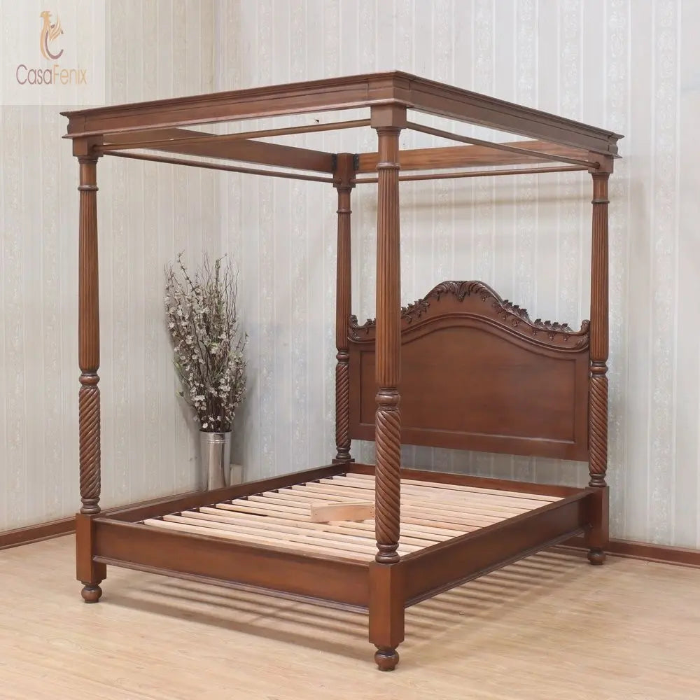 Georgian Style Mahogany Four Poster Canopy Bed - CasaFenix