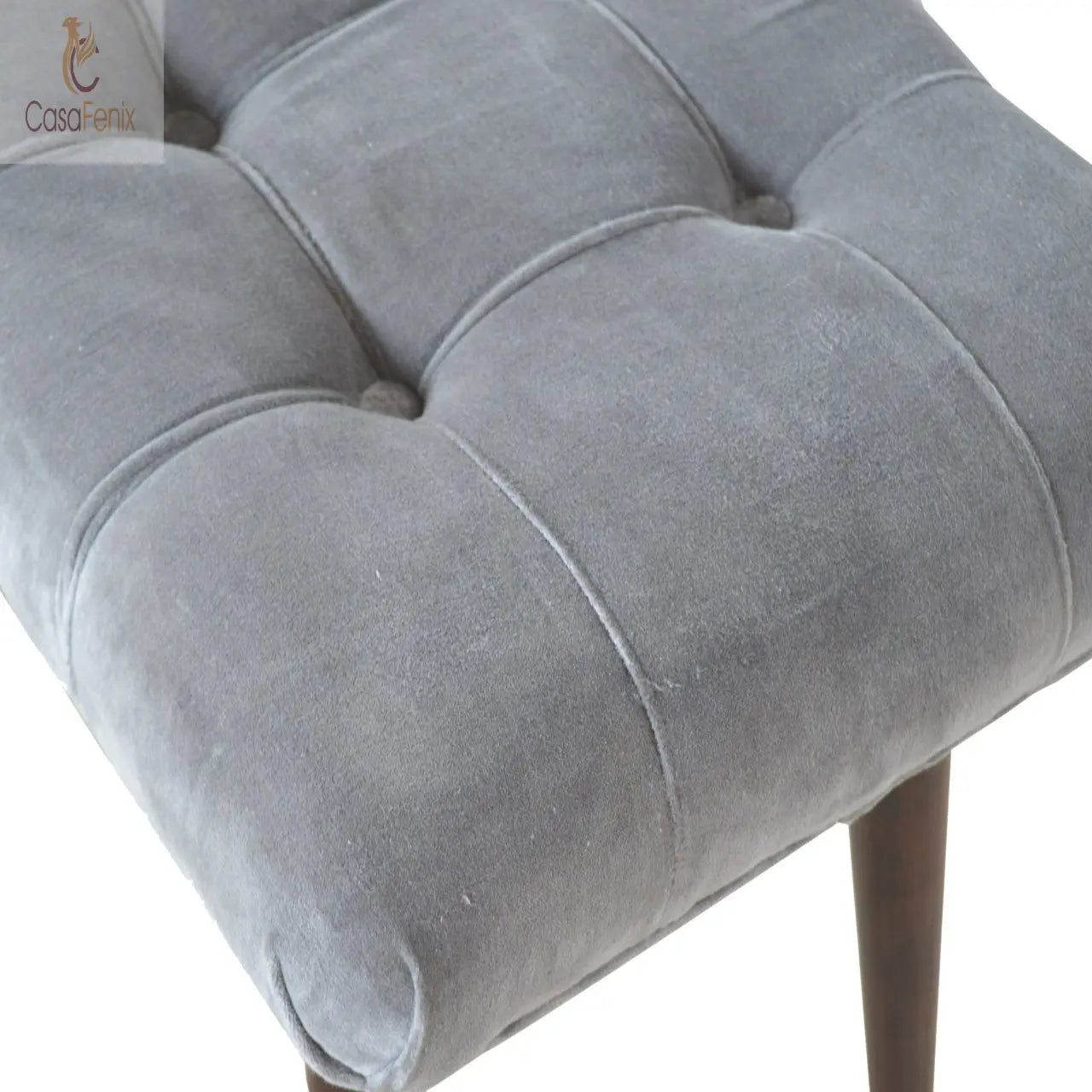 Grey Cotton Velvet Curved Bedroom Bench - CasaFenix