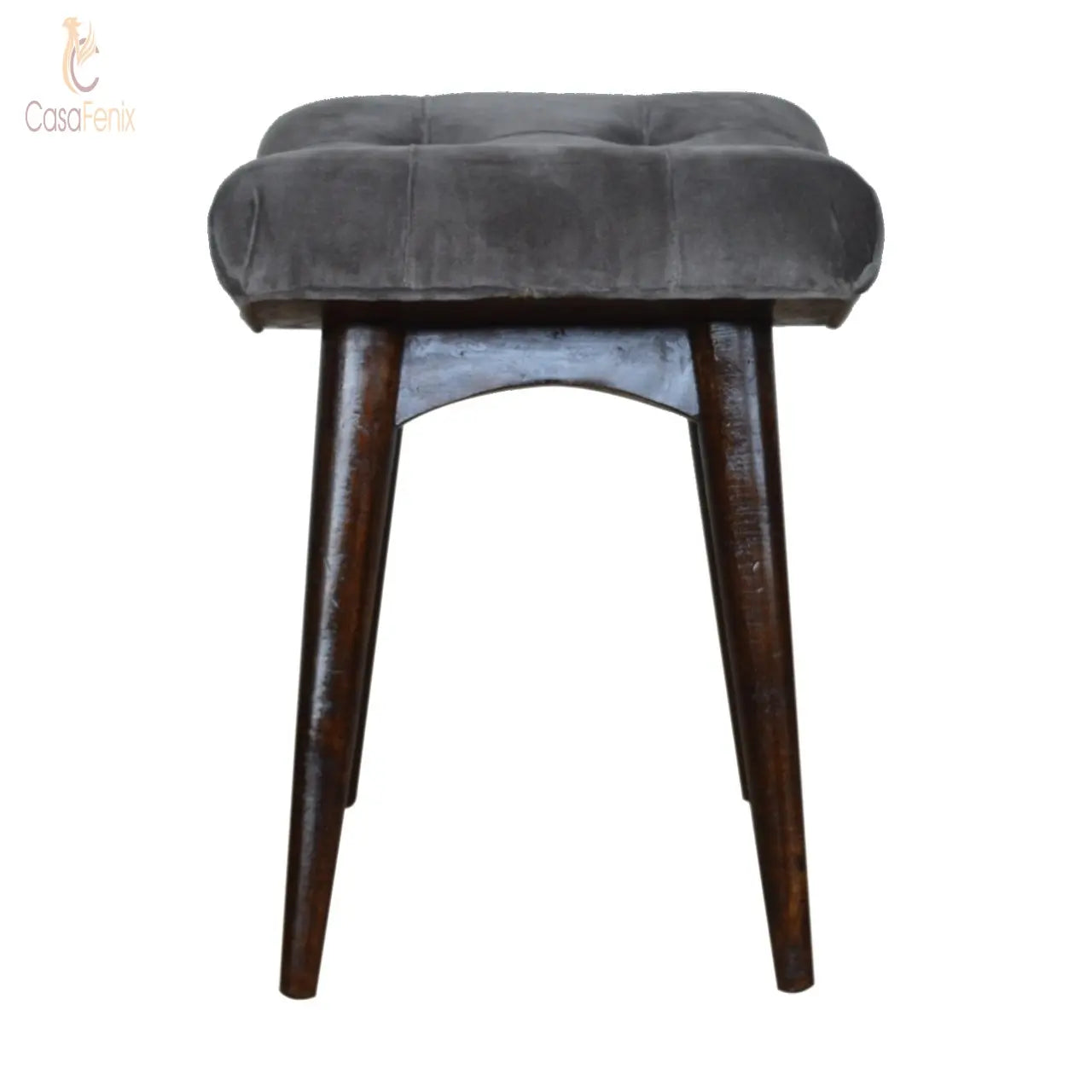 Grey Cotton Velvet Curved Bedroom Bench - CasaFenix