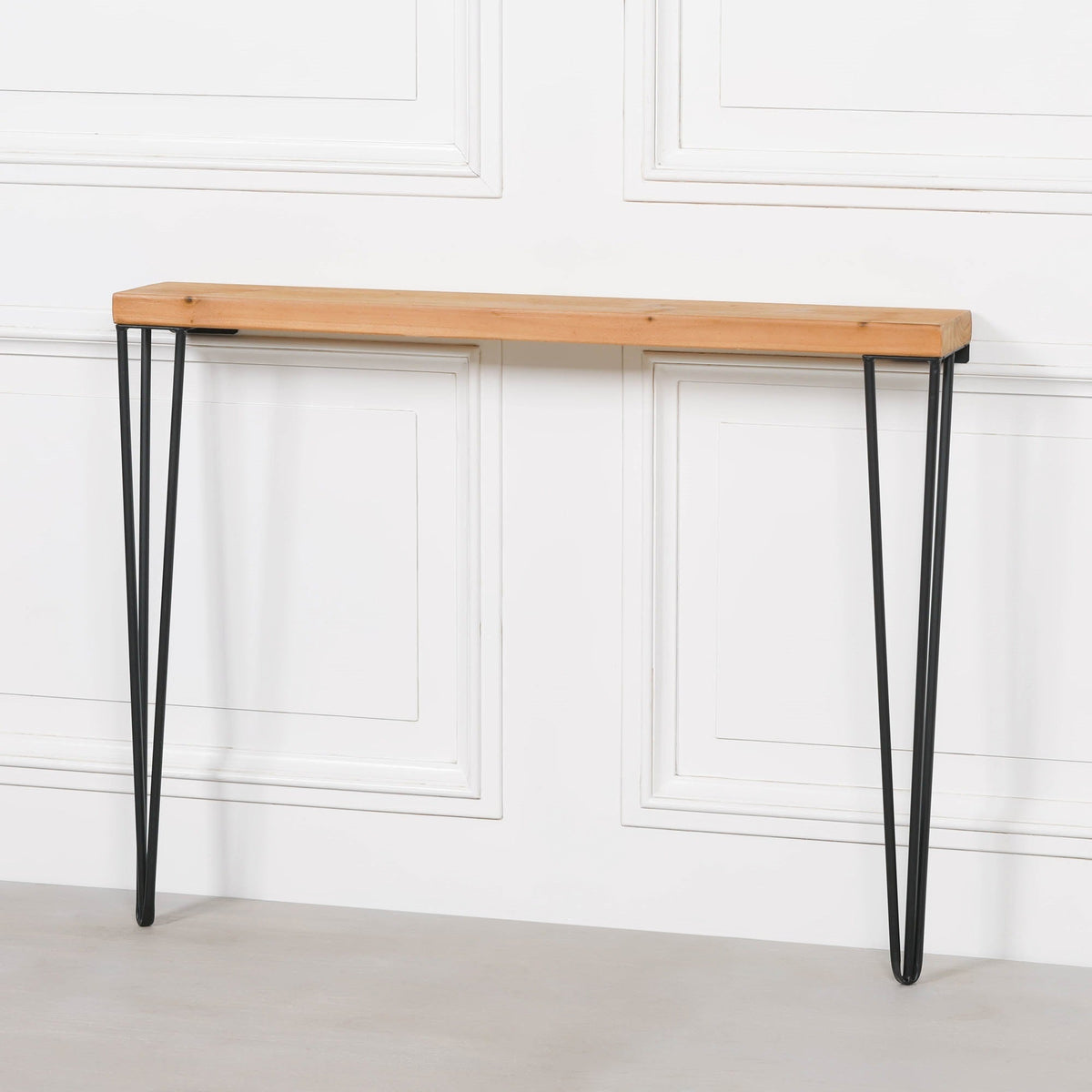 Rustic Pine and Black Metal Hairpin Leg Console Table Console table CasaFenix
