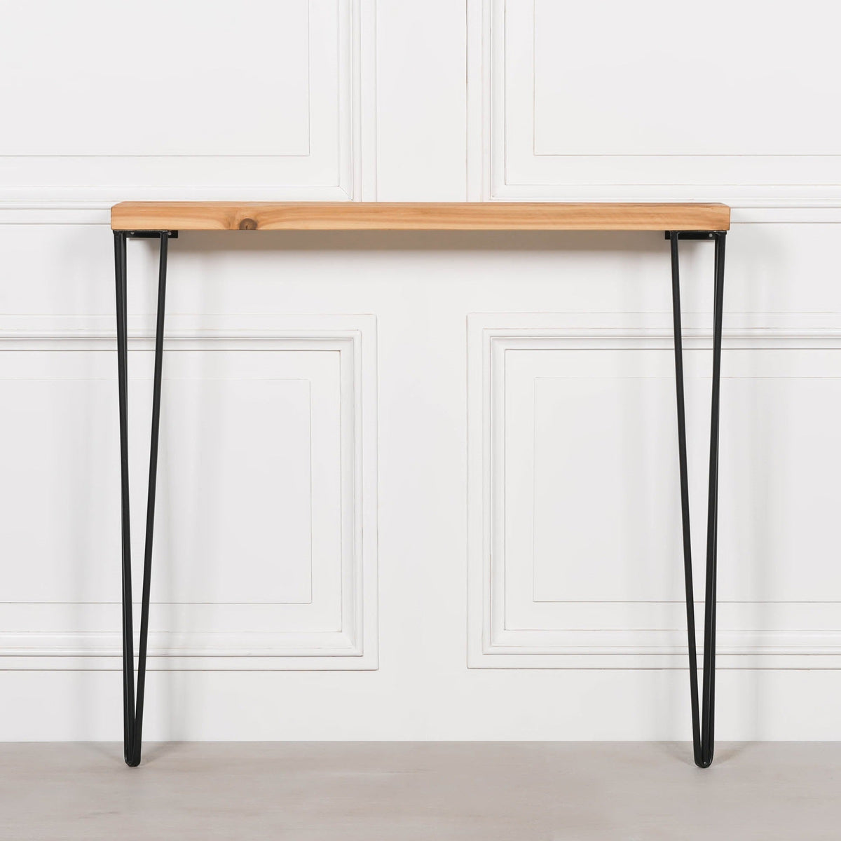 Tall Rustic Pine and Black Metal Hairpin Leg Console Table 92cm Console table CasaFenix