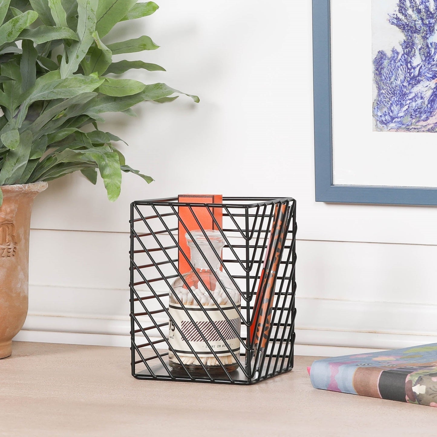 Black Painted Square Metal Storage Basket CasaFenix